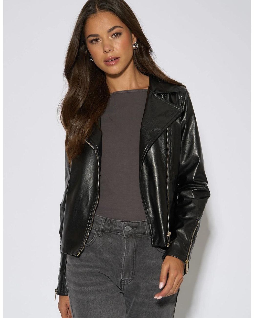 Gini London Black Faux Leather Biker Jacket