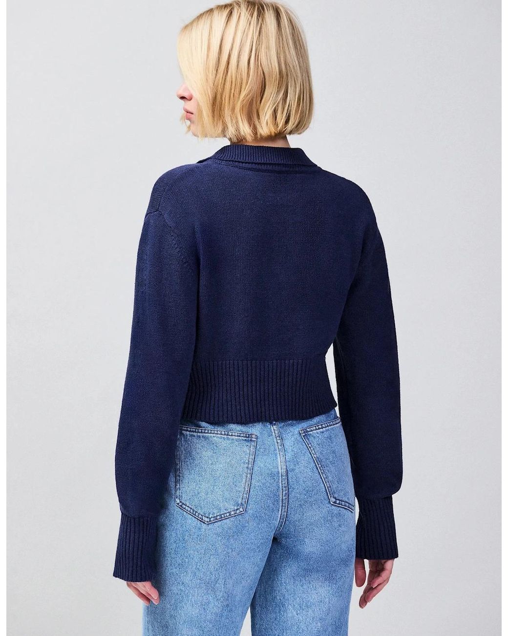 Ro&zo Blue Pearl-Button Cotton And Linen-Blend Jumper