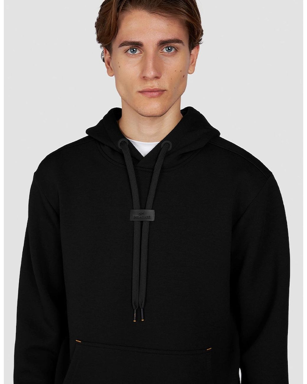 Paul & Shark Black Leather Badge Tech Hoodie