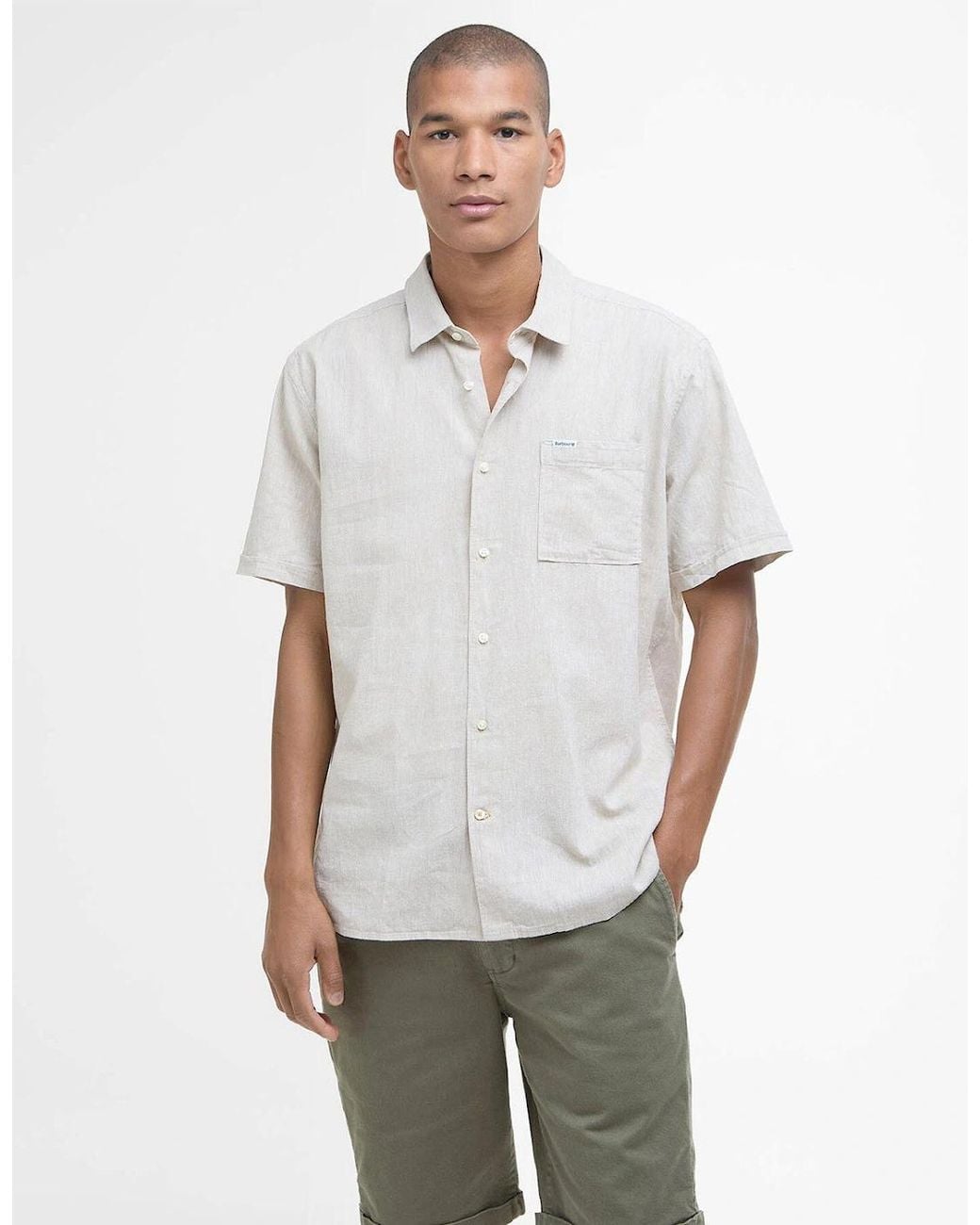 Barbour White Nelson Linen Short Sleeve Shirt