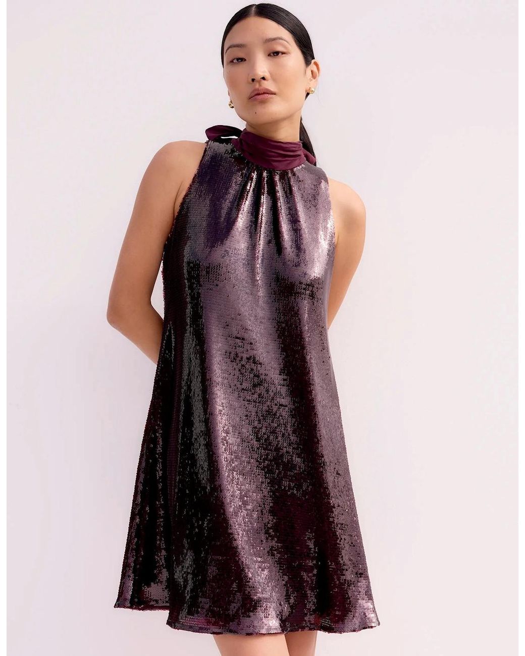 Ro&zo Purple Freya Wine Sequinned Halterneck Mini Dress