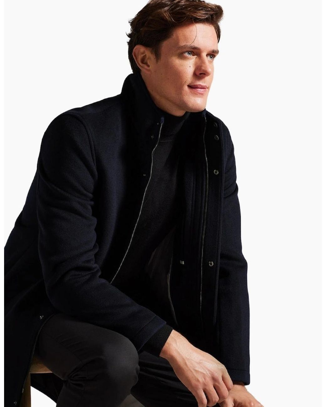 Ted Baker Blue Ederson Wool Blend Funnel Neck Coat for men