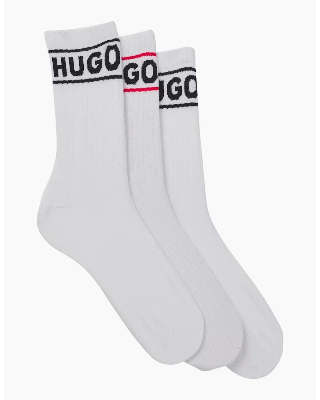 Boss White 3-Pack Sporty Logo Ribbed Socks