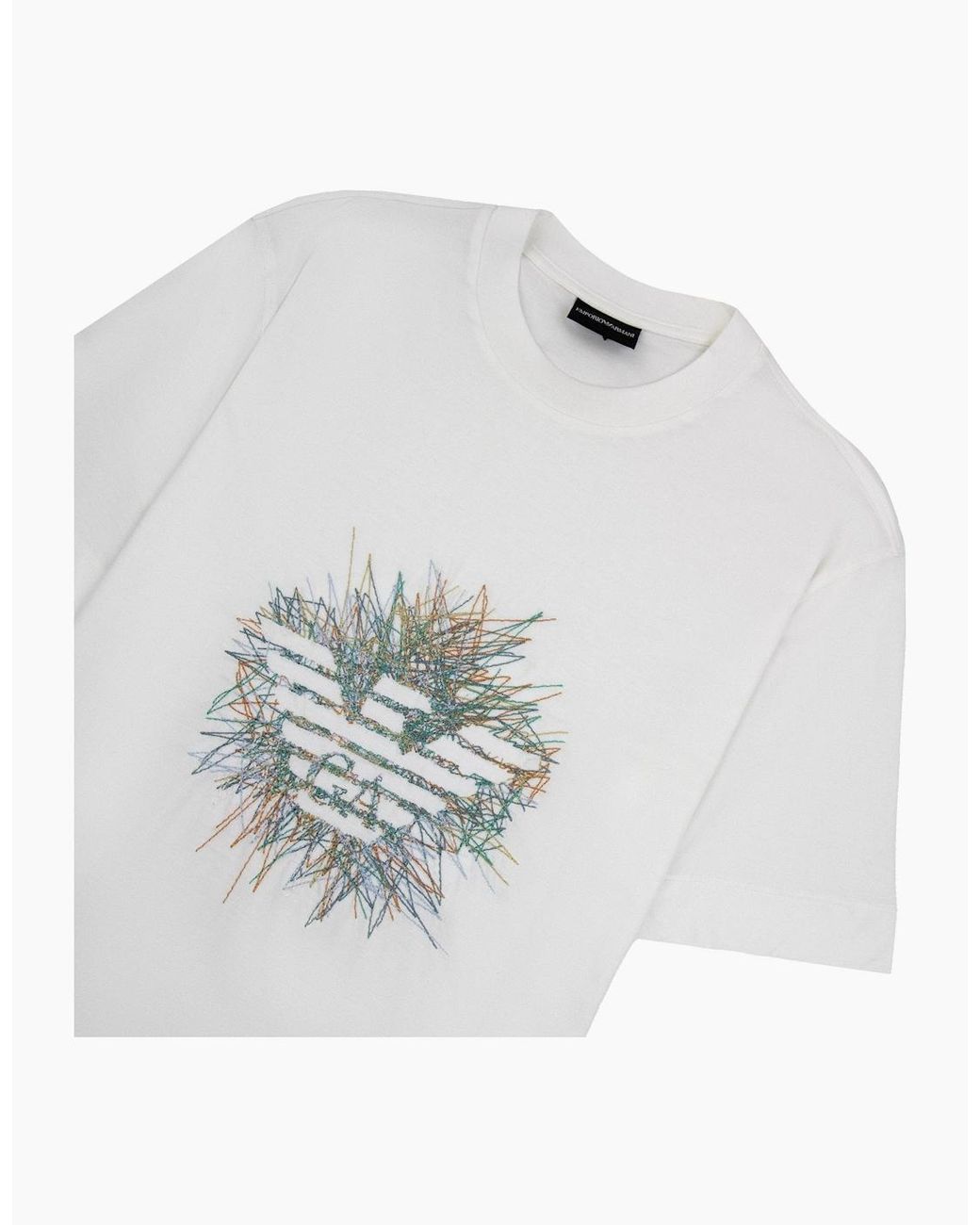 Emporio Armani White Graphic Embroidered Logo T Shirt Off for men