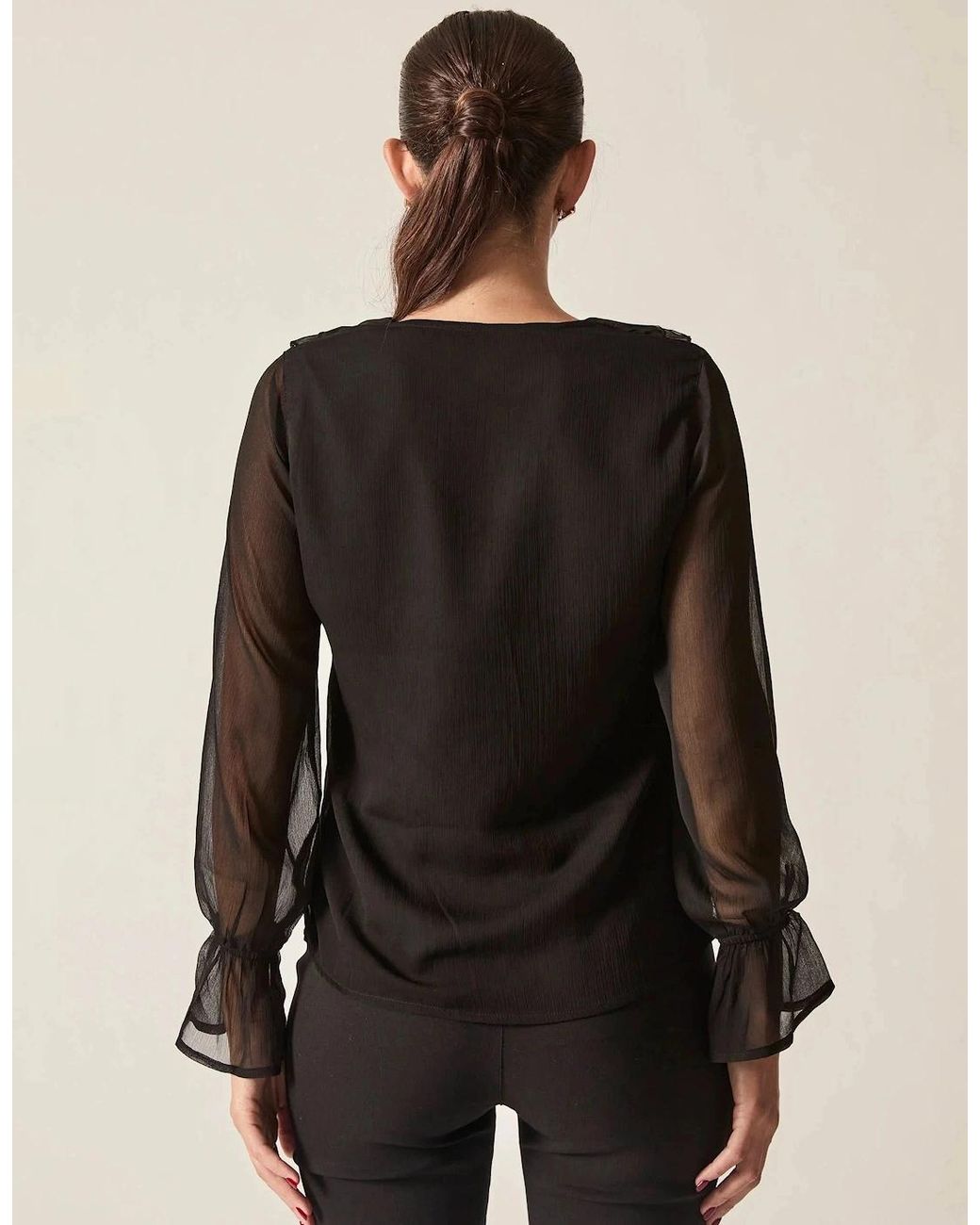 James Lakeland Black Sheer-Sleeve Ruffle Blouse