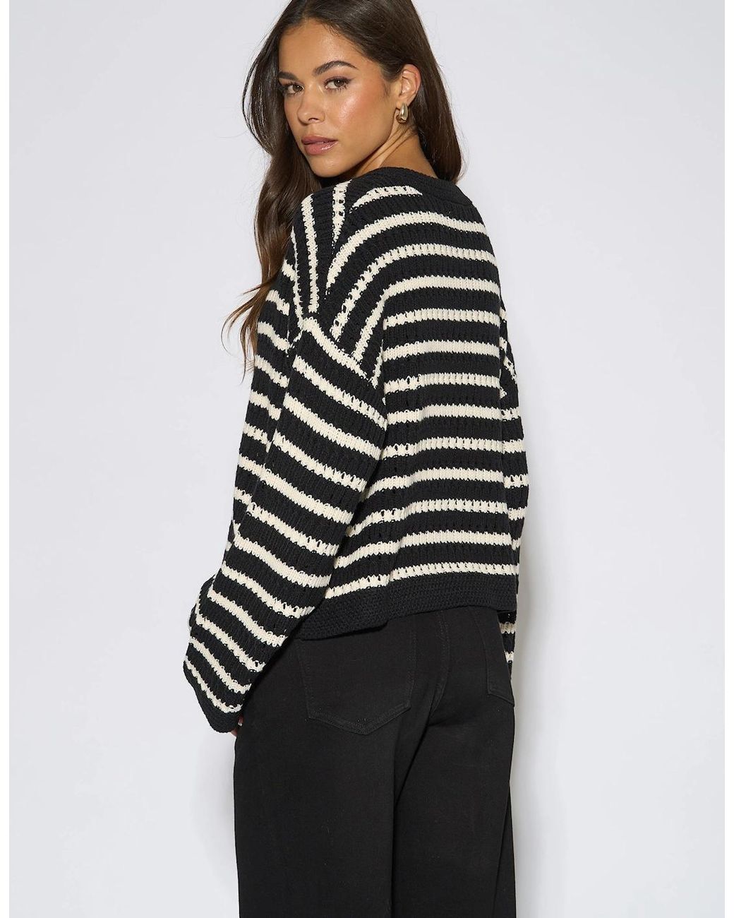 Gini London Multicolor Stripe Cable Knit Crop Cardigan