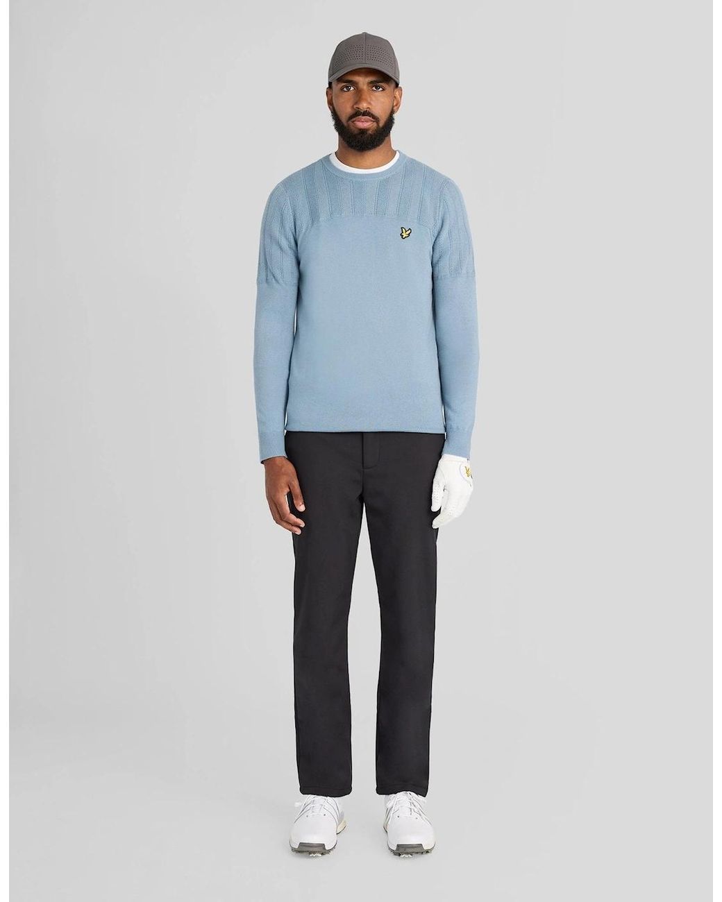 Lyle & Scott Blue Texture Block Crew Neck Jumper for men