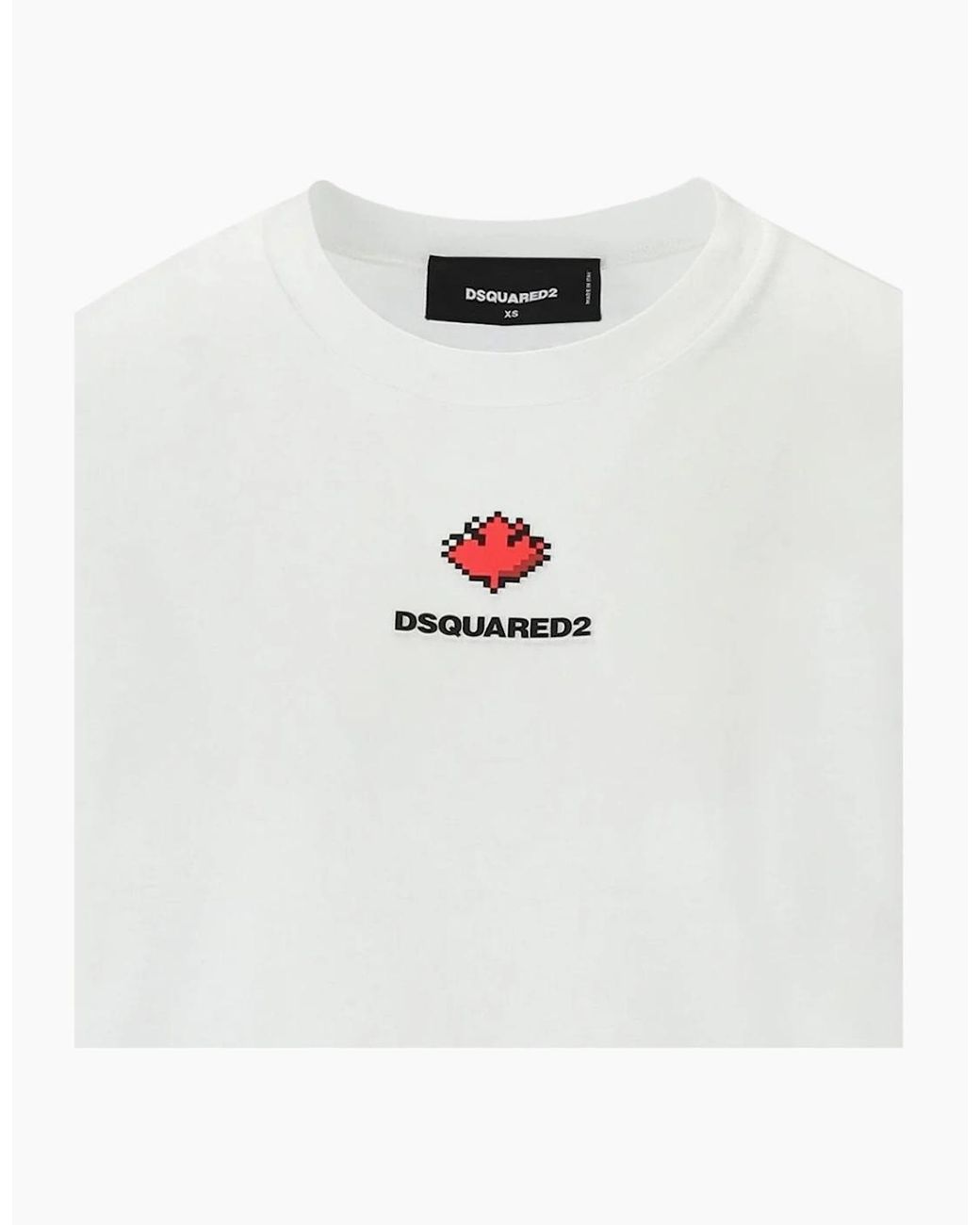 DSquared² White Pixel Leaf Logo Print Crew Neck T-Shirt