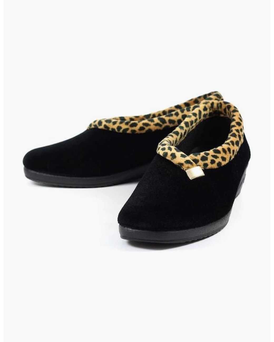 Lunar Black Paloma Ocelot Trim Slipper Kla005