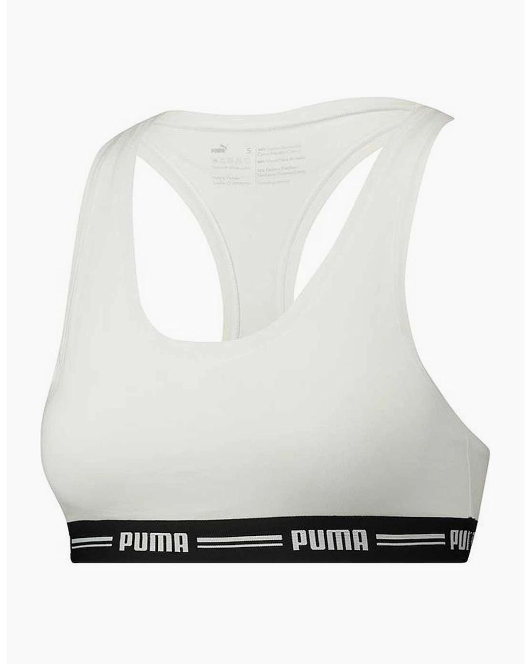 PUMA White Striped Logo Racerback Bra Top
