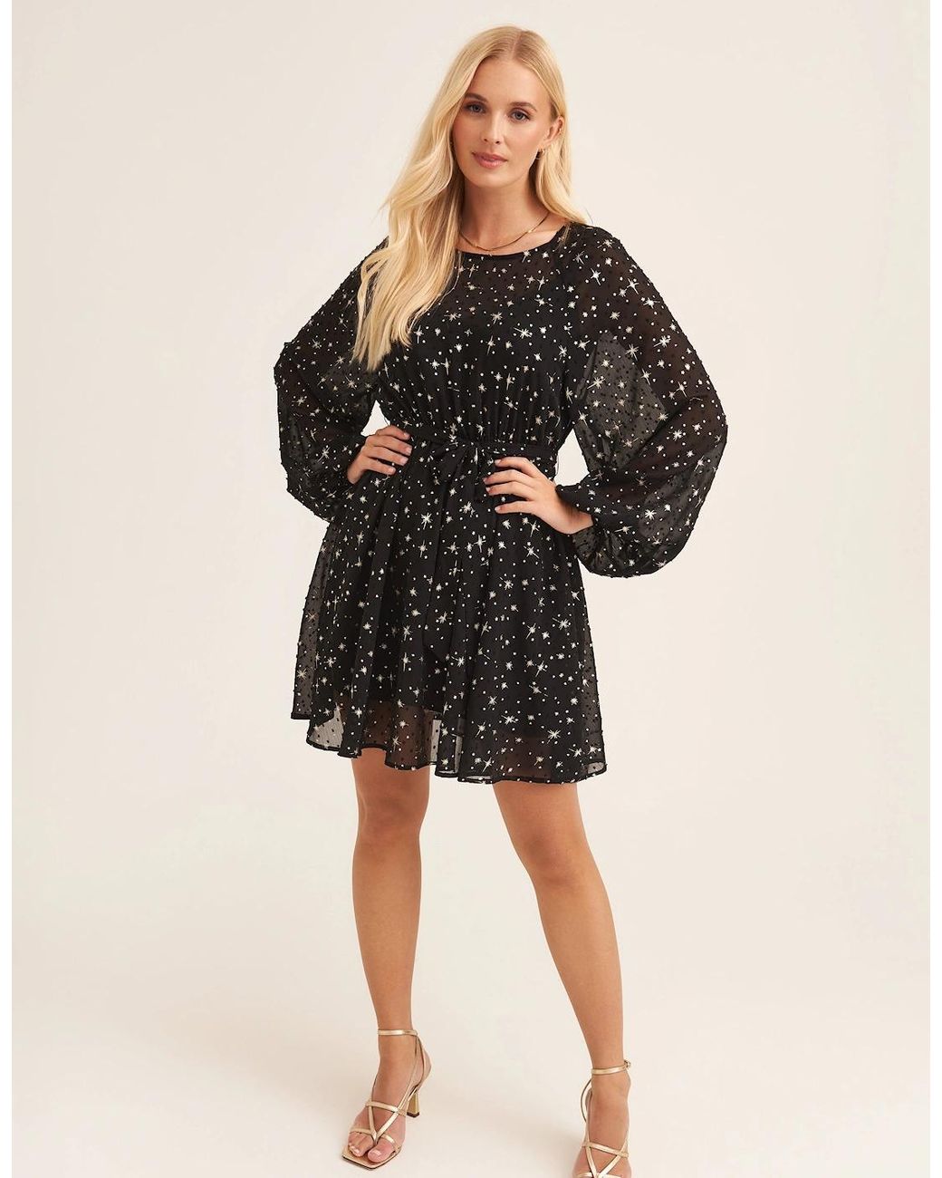 Gini London Black Star Print Long Sleeve Mini Dress