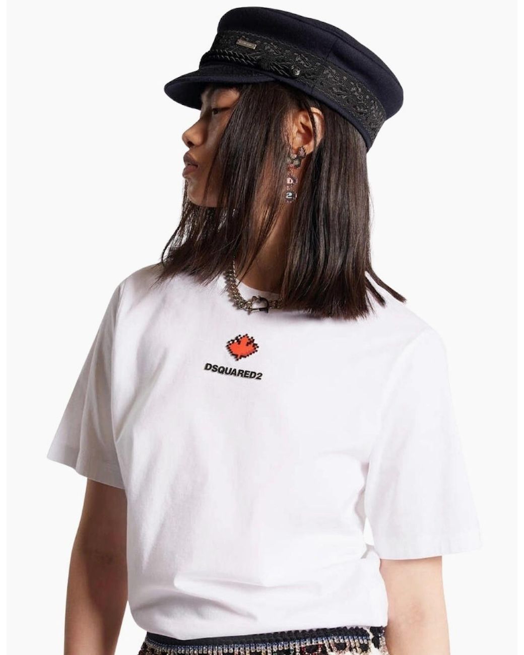 DSquared² White Pixel Leaf Logo Print Crew Neck T-Shirt