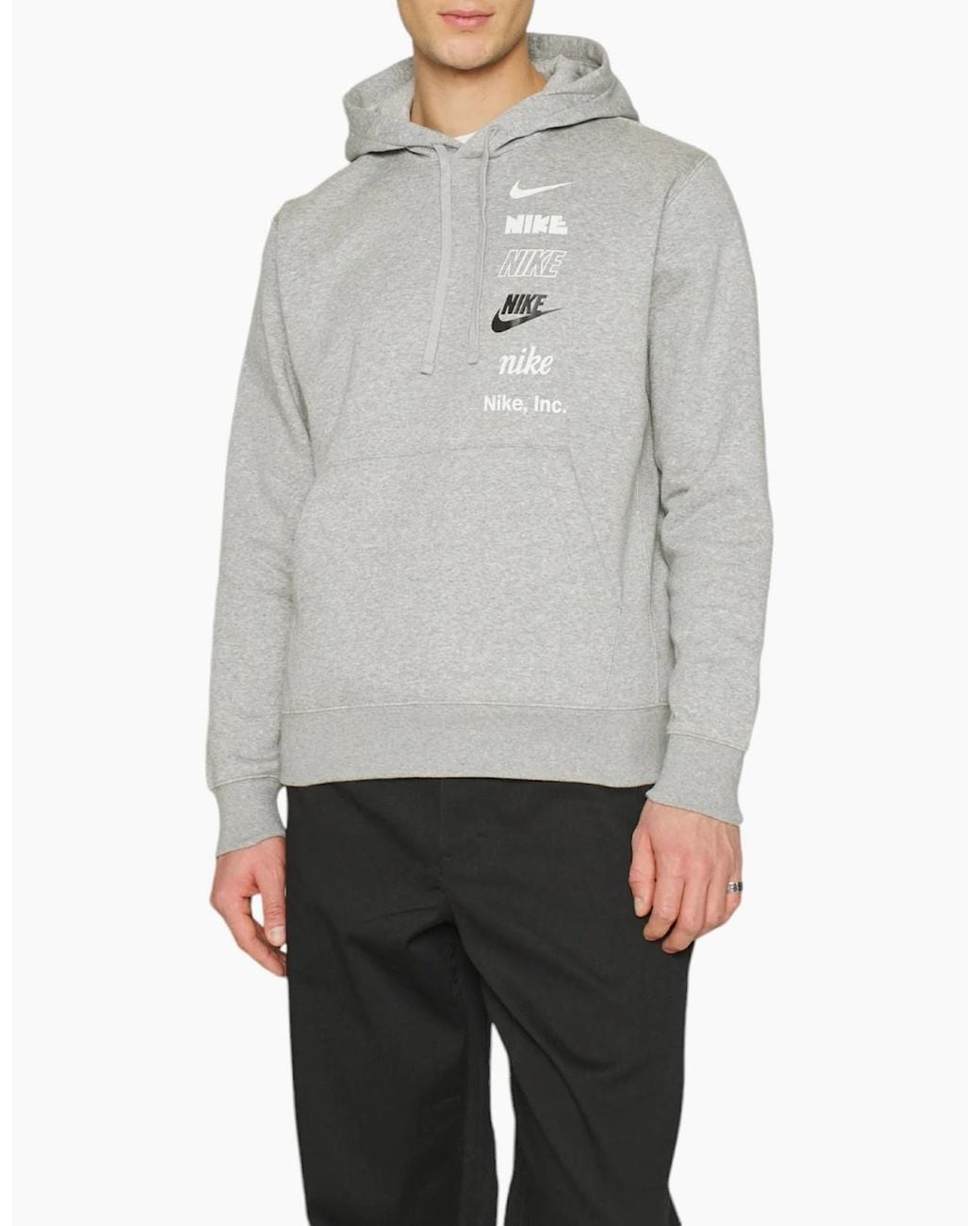 Nike Gray Dx0783 Fleece Hoodie Club Bb Stacked Long Sleeve Swoosh Pullover Hoody for men