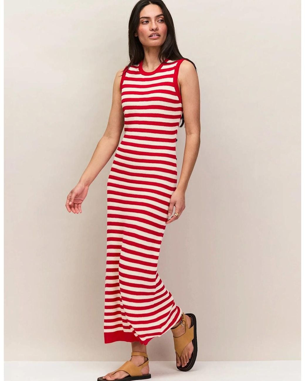 Ro&zo Red Stripe Cotton Knit Midi Dress