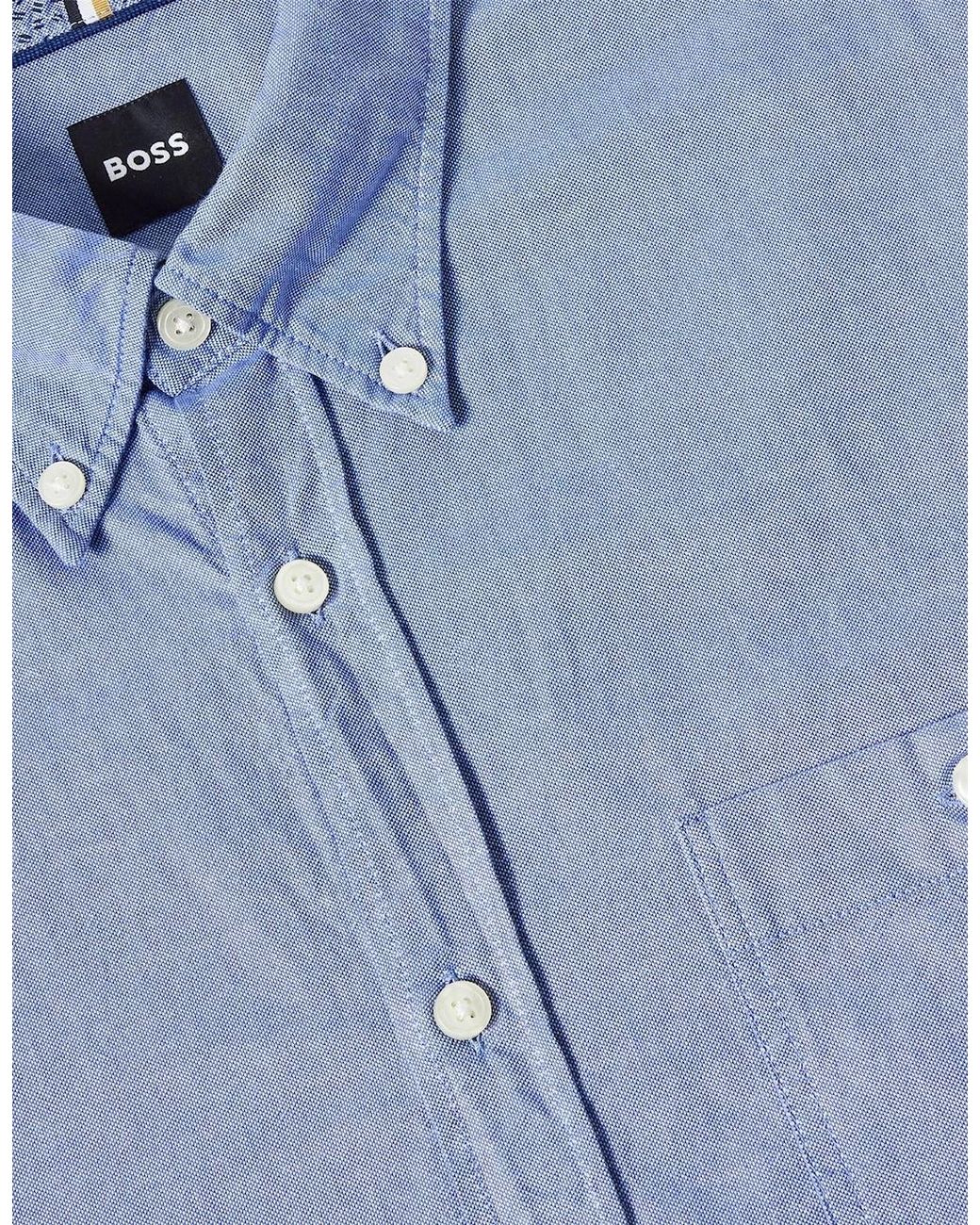 Boss Blue Oxford Button Down Collar Long Sleeve Shirt for men