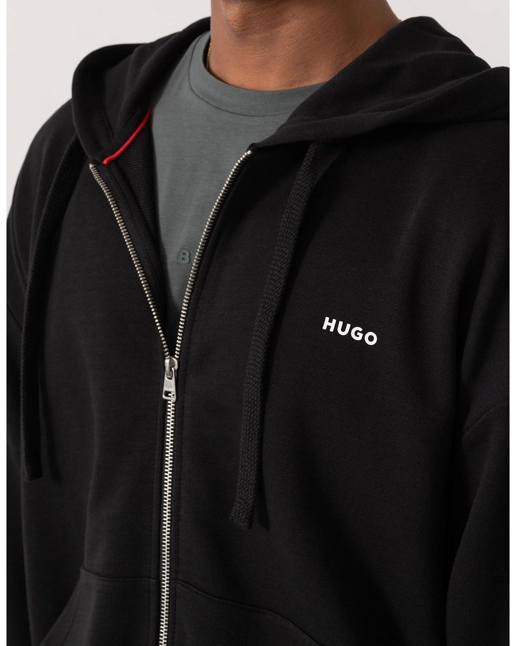 Boss Black Hugo Dapozip Cotton-Terry Zip-Up Hoodie With Logo Print for men