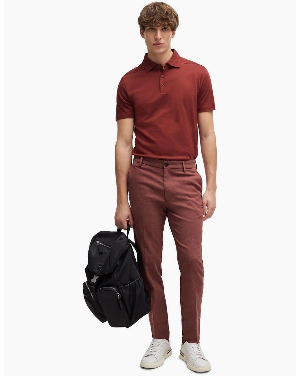 Boss Red Solid Patterned Straight Leg Trousers for men