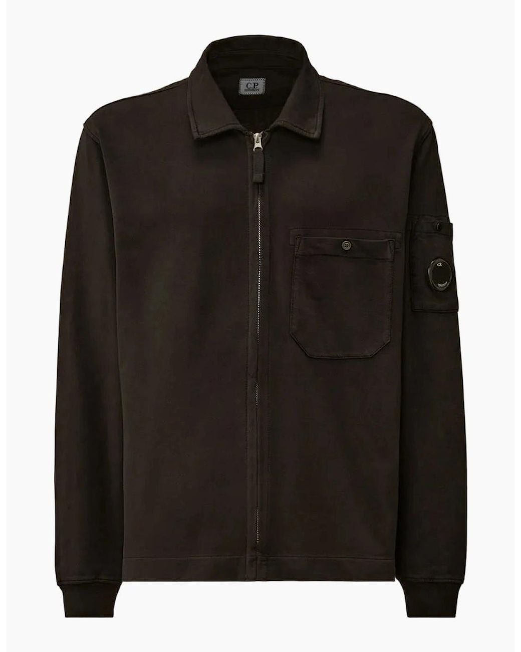 C P Company Black Light Fleece Polo Zip Lens Sweatshirt for men