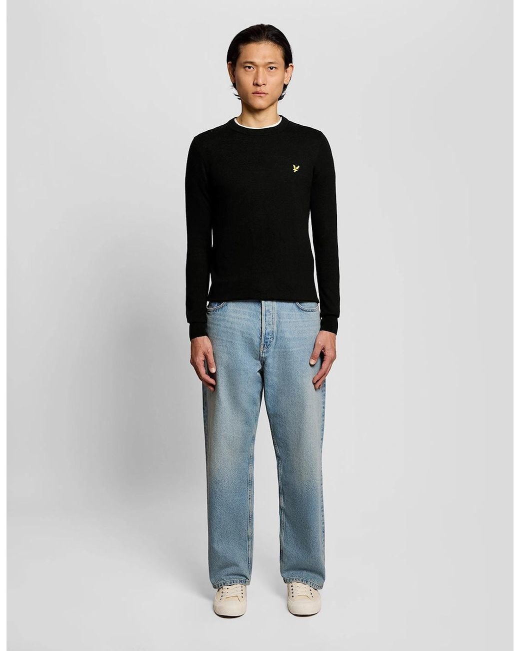 Lyle & Scott Black Cotton Merino Crew Neck Jumper for men