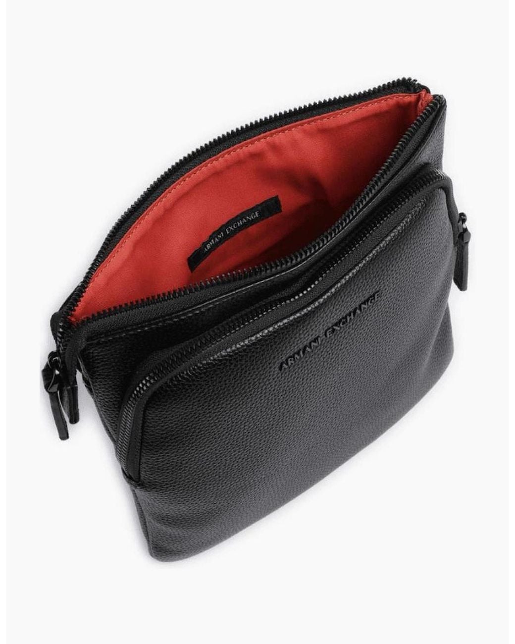 ARMANI EXCHANGE Black Grained Metal Logo Crossbody Bag for men