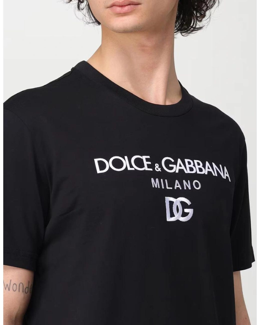 Dolce & Gabbana Black Embroidered Dg Milano Logo T-Shirt for men