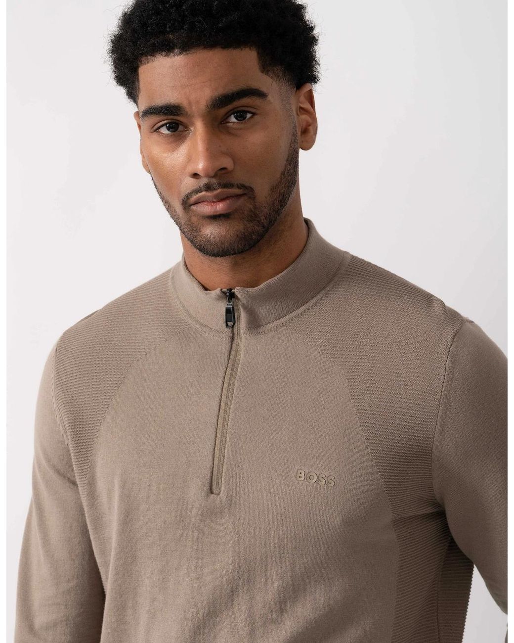 Boss Brown Boss Momentum-Lite 1/4 Zip Funnel Neck Jumper for men