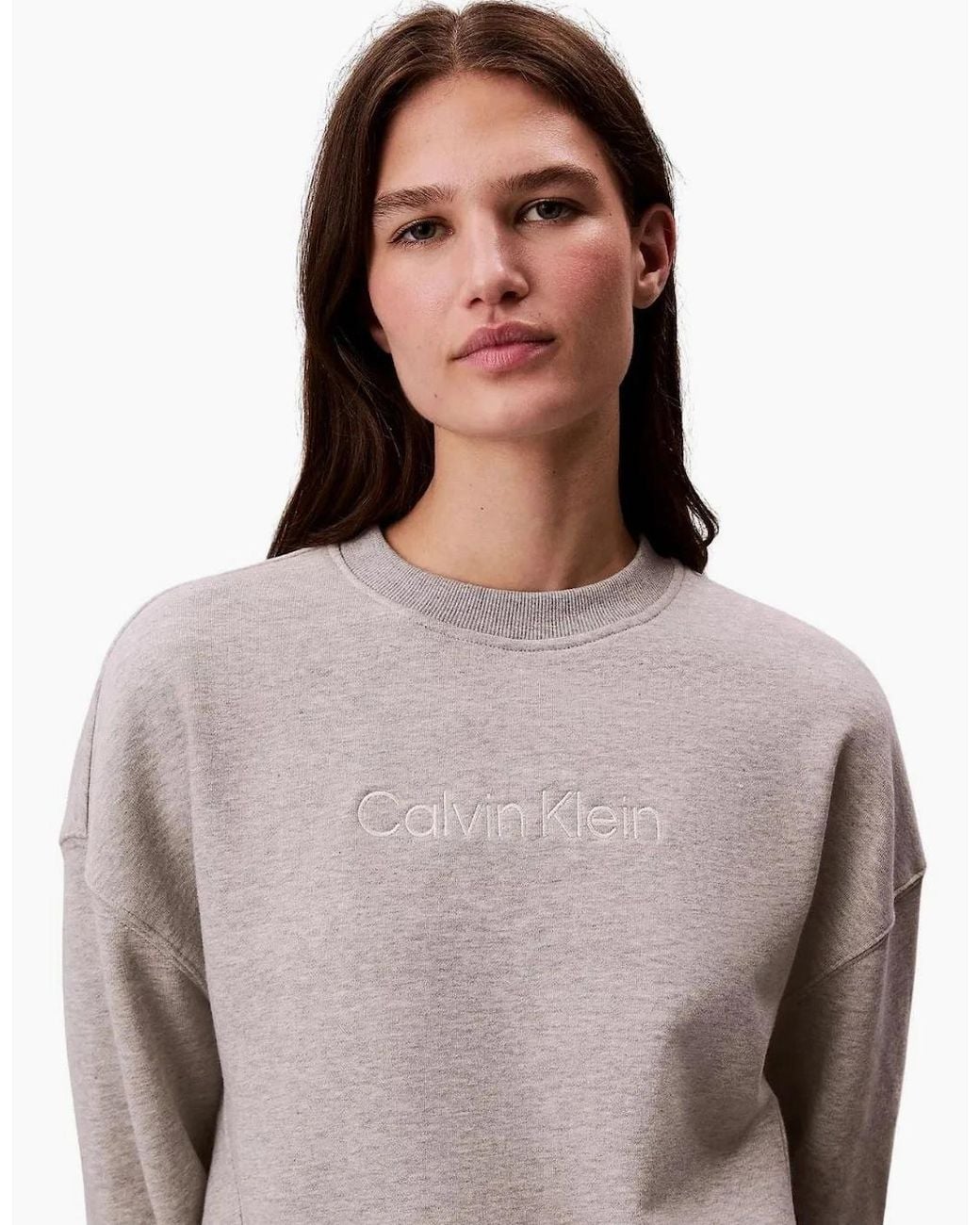 Calvin Klein Brown Cotton Terry Lounge Sweatshirt, Heather