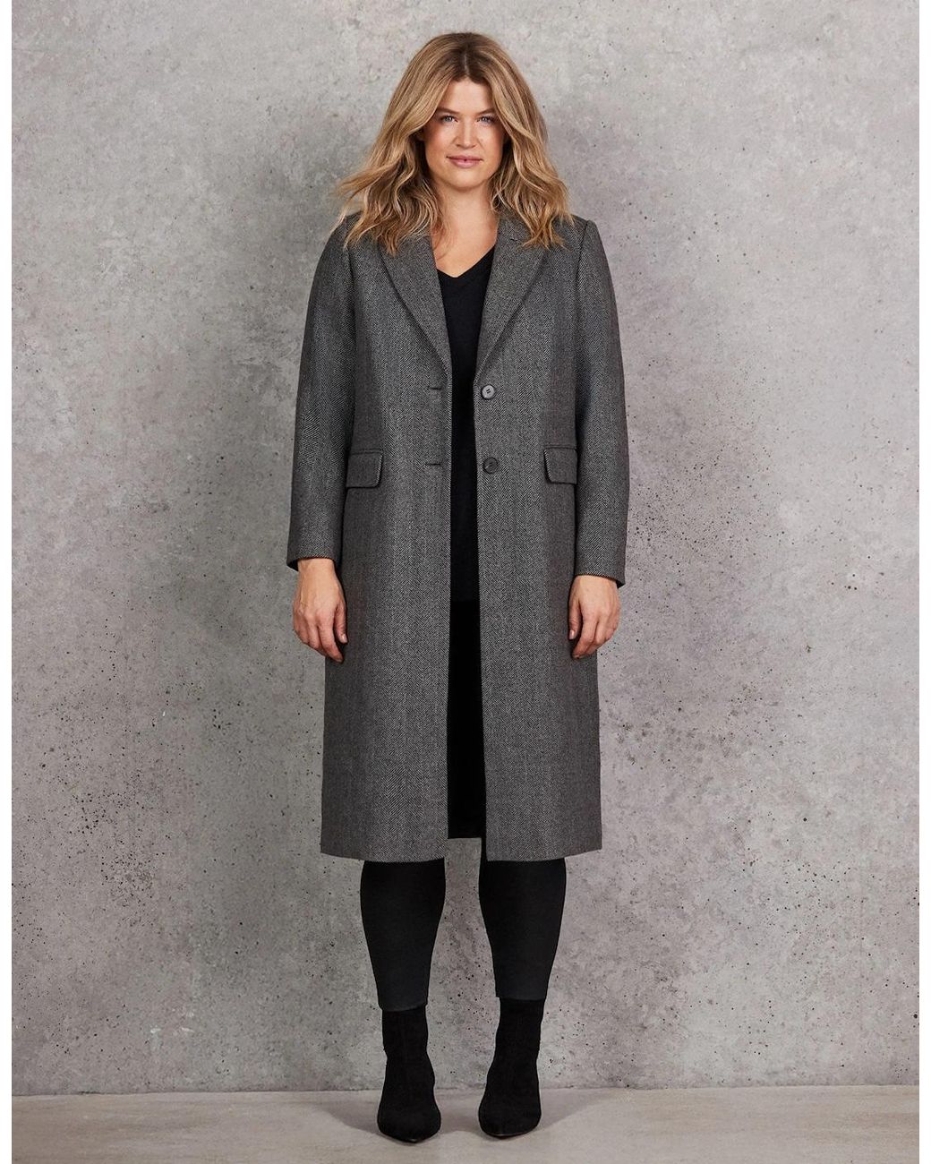 Live Unlimited London Gray Herringbone Wool Blend Tailored Coat
