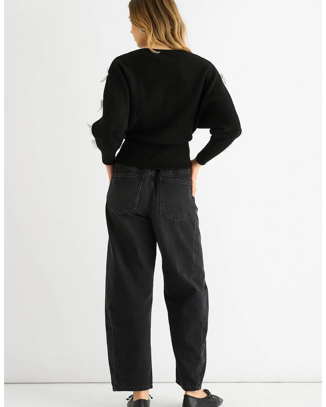 Gini London Black Slash Neck Crop Bow Knit Jumper