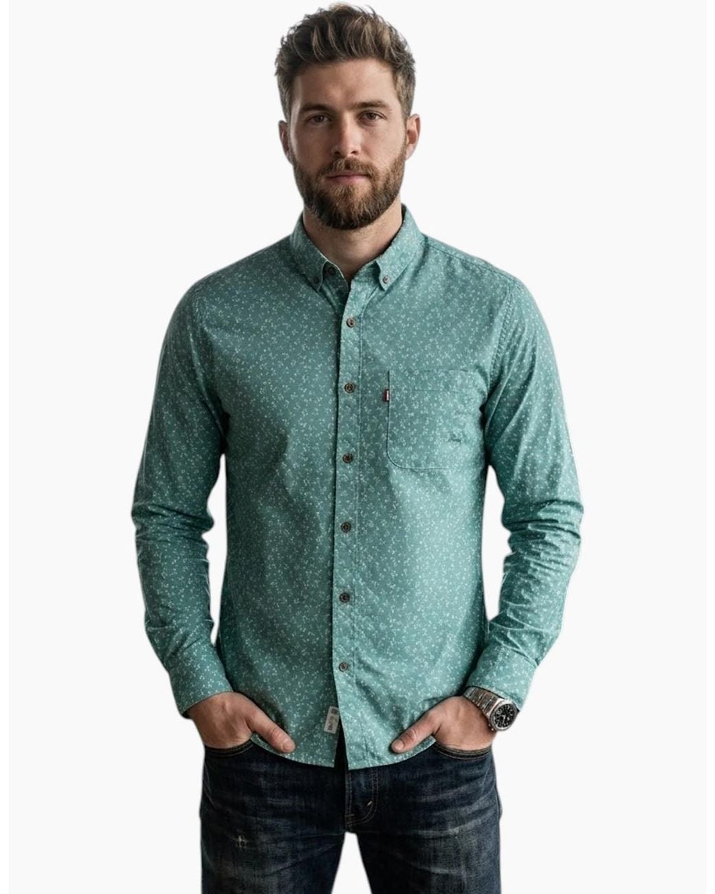 Levi's Green Levi's Shirts Cotton Long Sleeve Summer Shirt for men