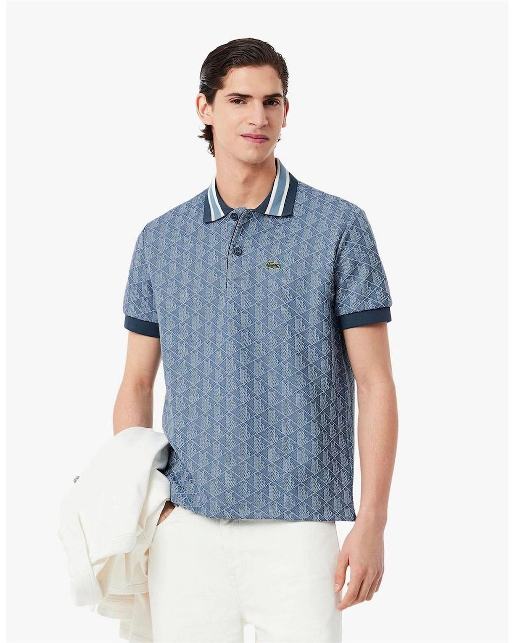 Lacoste Blue Fit Monogram Jacquard Polo Shirt for men