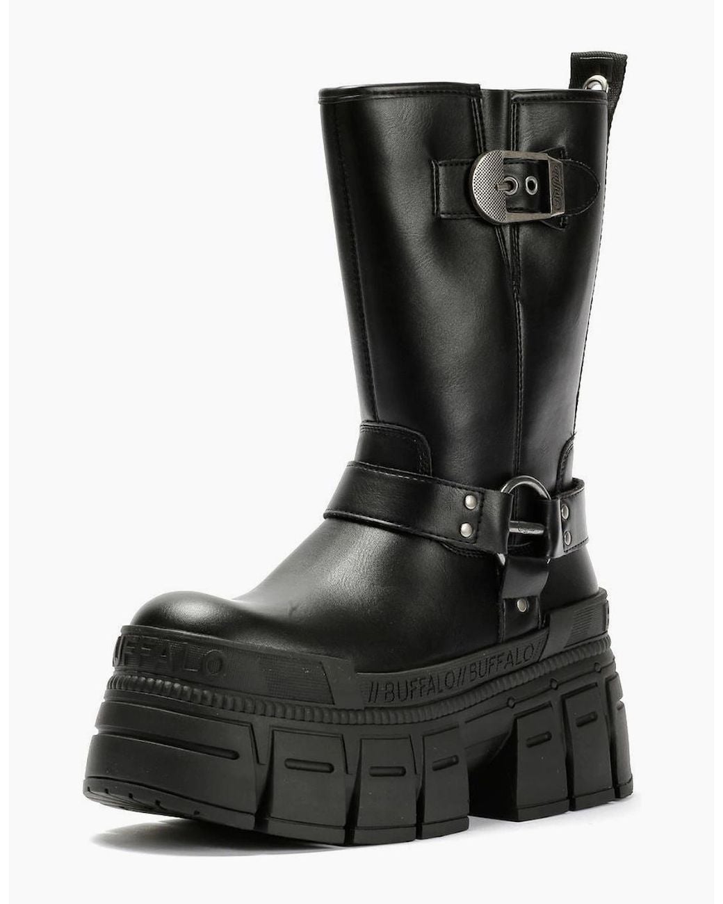 Buffalo Black Gospher Biker Mid Vegan Boots