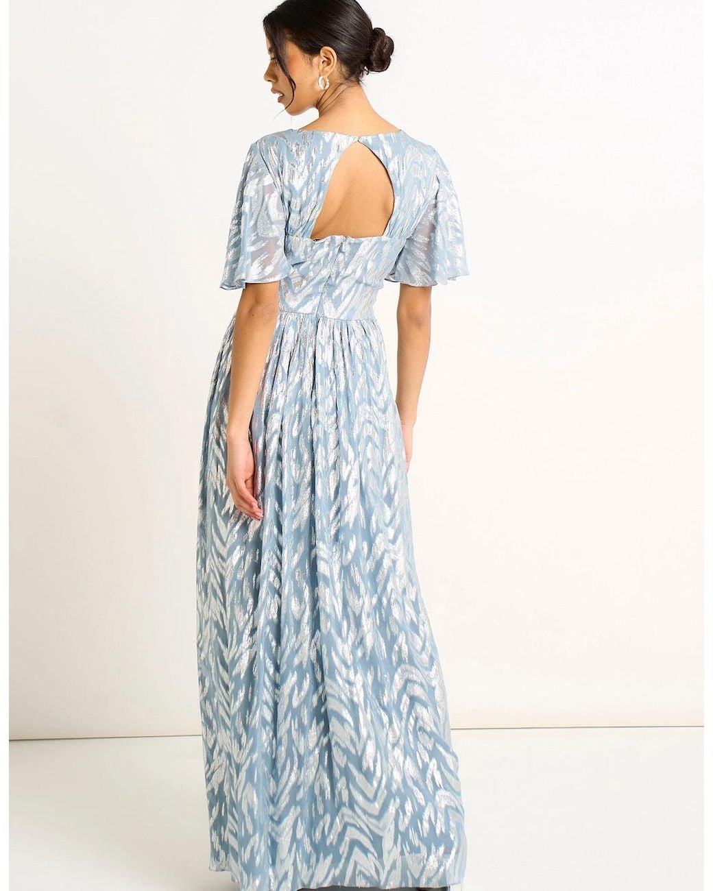 Gini London Blue Flowy Abstract Print Slit Maxi Dress