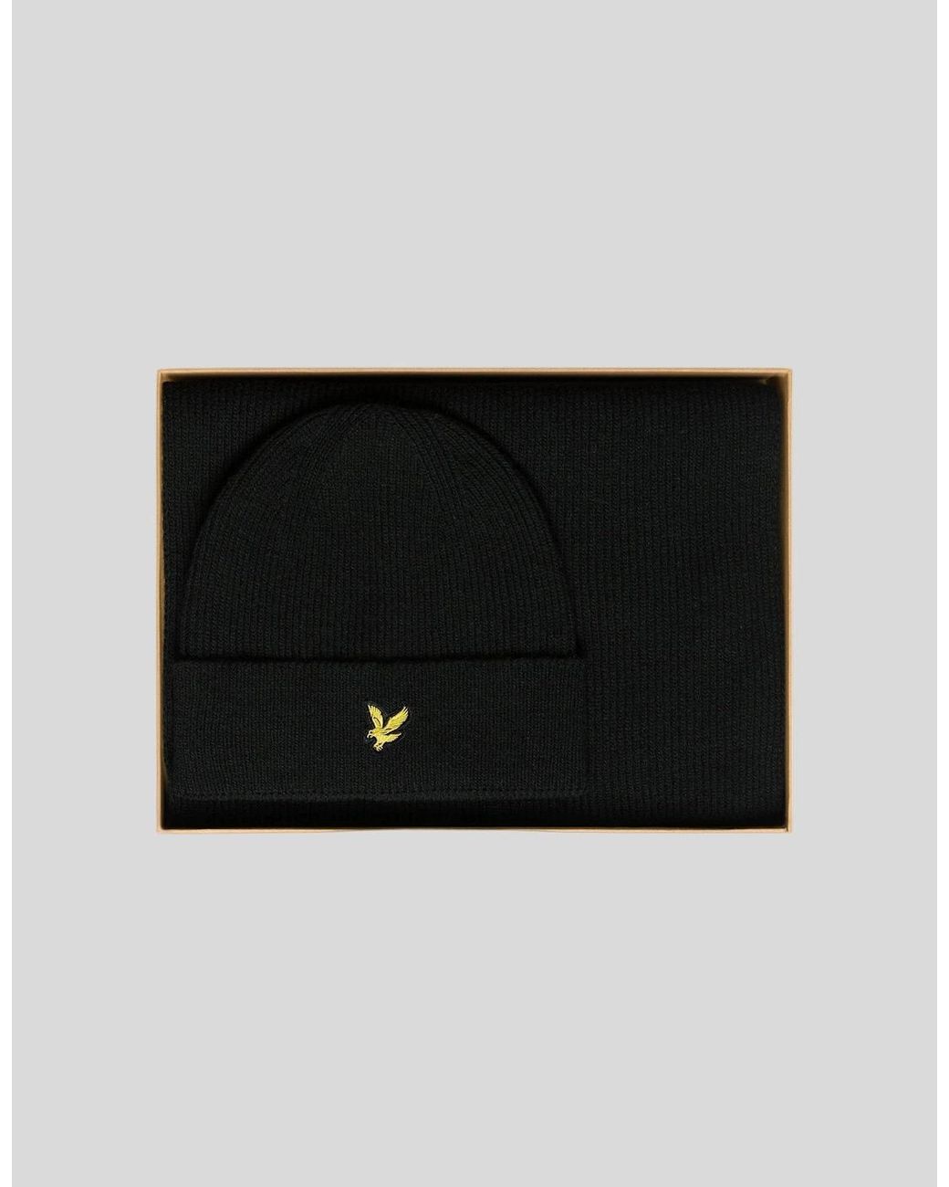 Lyle & Scott Black Lambswool Blend Scarf And Beanie Set for men