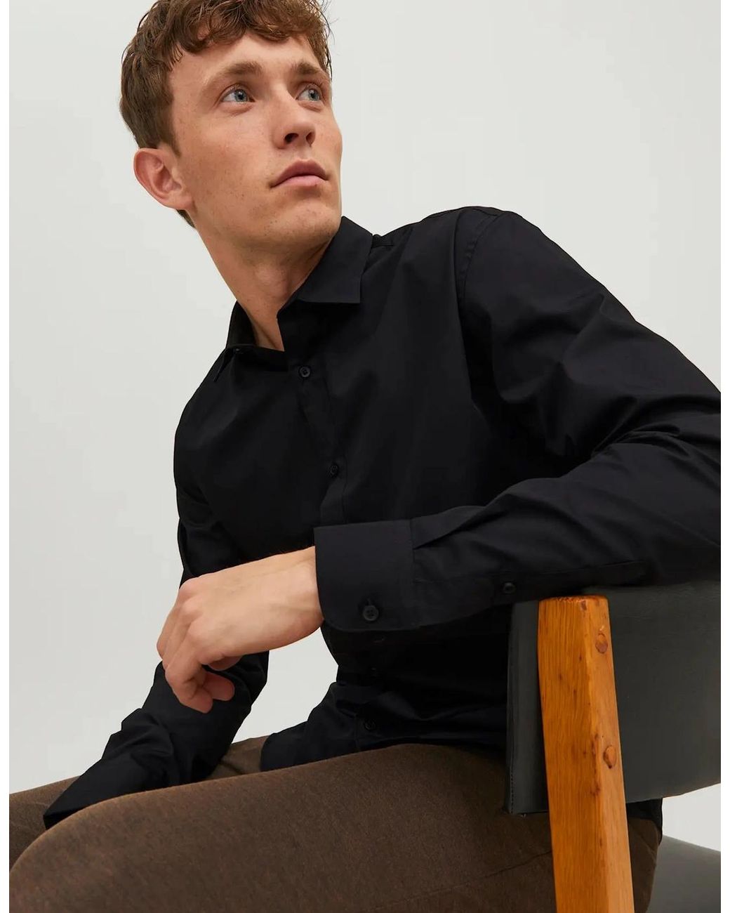 Jack & Jones Black Jje Joe Slim Fit Long Sleeve Shirt for men