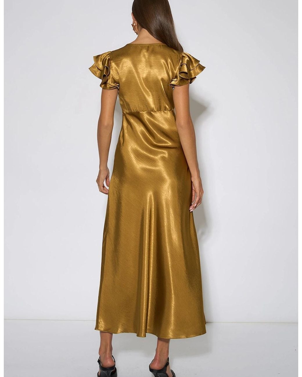 Gini London Metallic Contrast Lace Satin Midi Dress