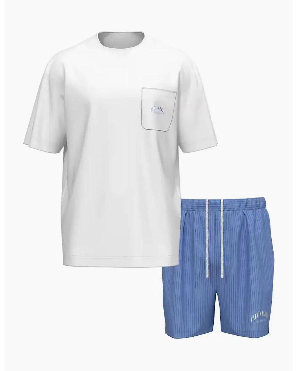 Calvin Klein Blue Heritage Crest T-Shirt & Woven Shorts Pyjama Set for men