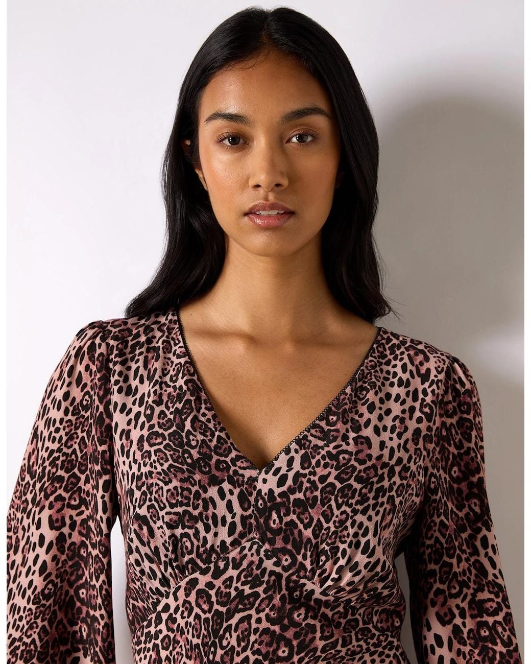 Ro&zo Brown Leopard Print V-Neck Midi Dress