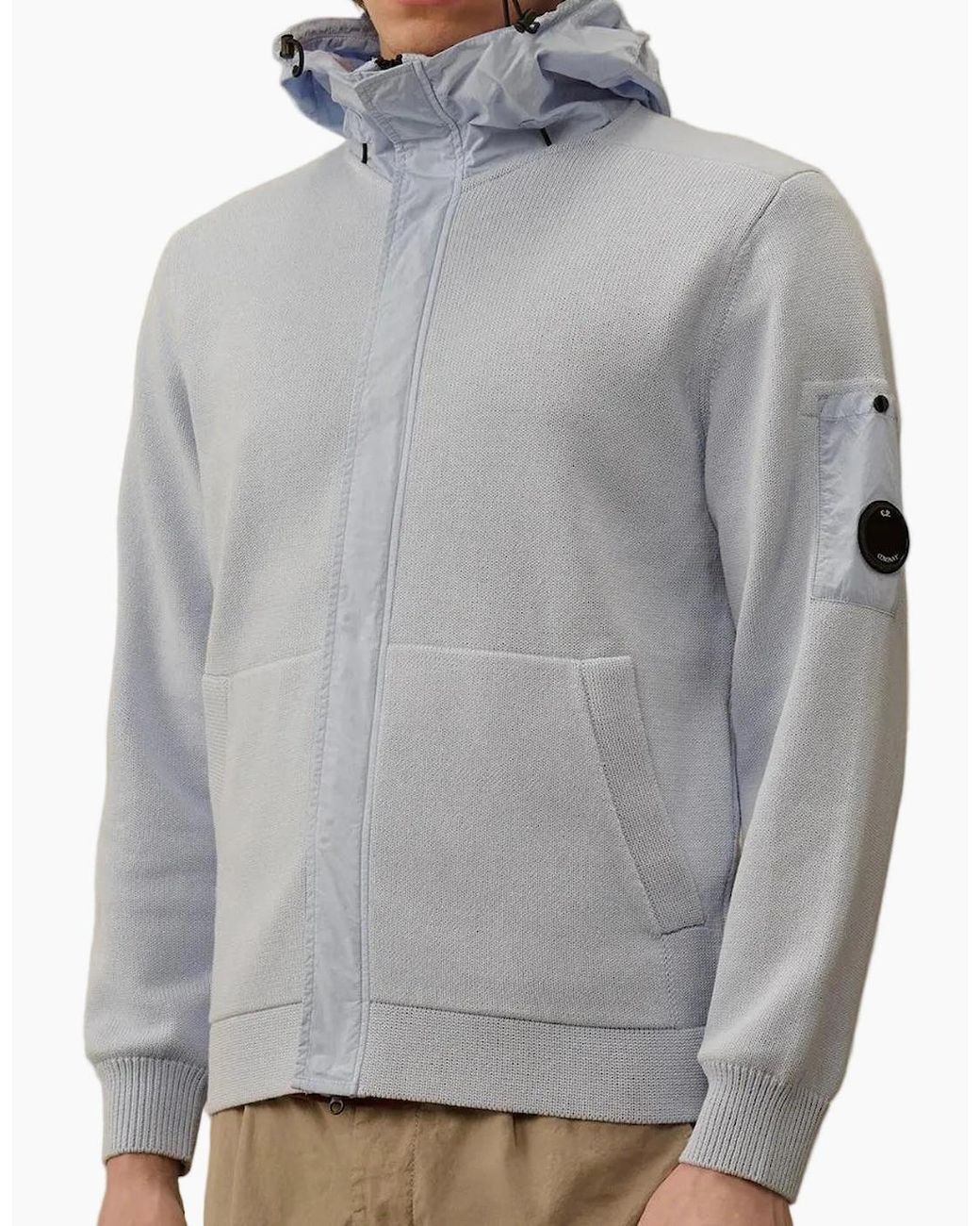 C P Company Gray Cotton Mixed Hooded Lens Knit for men