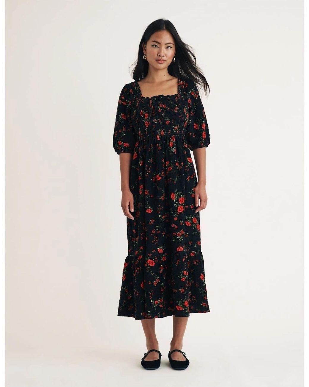 Nobody's Child Black Elsa Square Neck Midi Dress