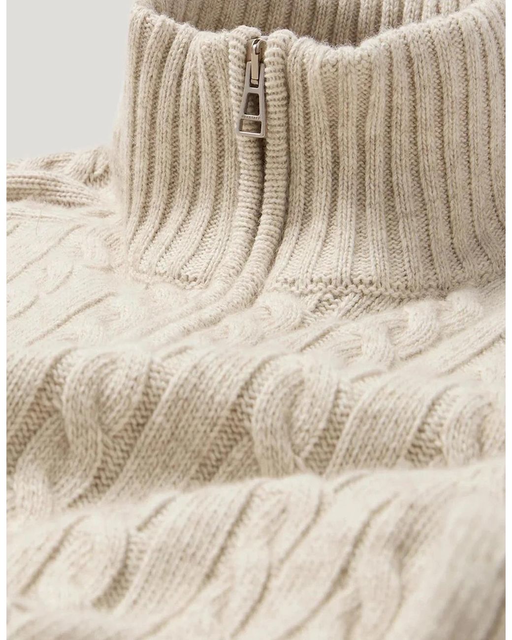 Belstaff White Westport Quarter Zip Sweater Stone for men