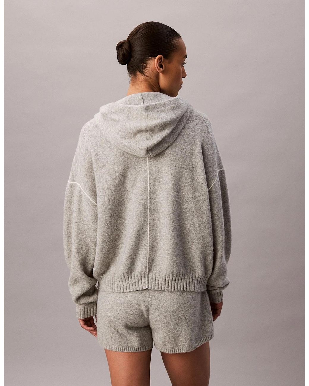Calvin Klein Gray Plush Hoodie Plush Terry Heather