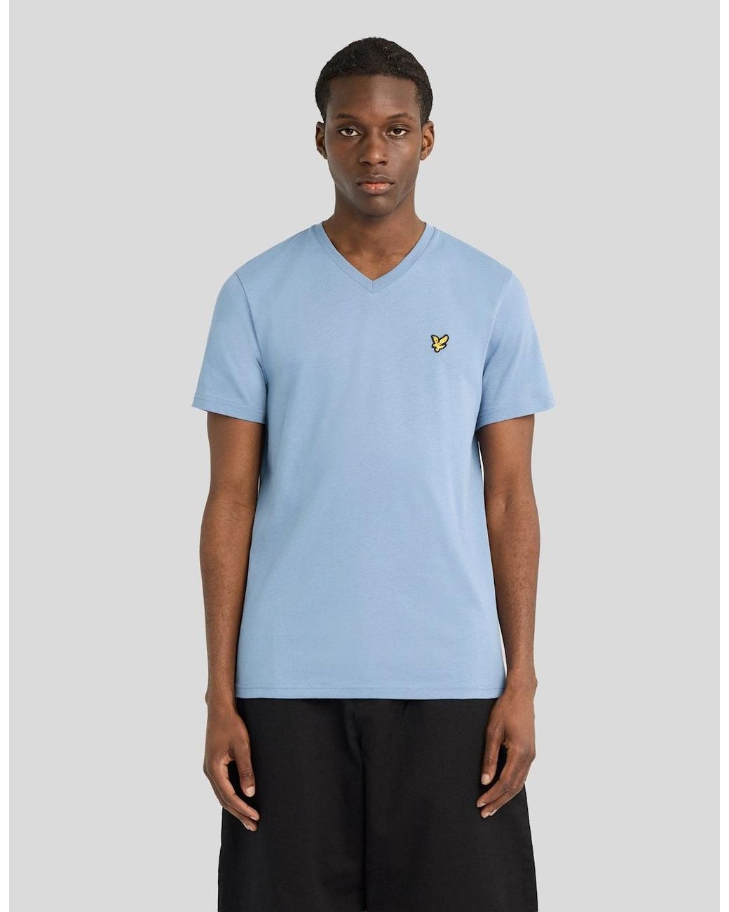 Lyle & Scott Blue Cotton V-Neck T-Shirt for men
