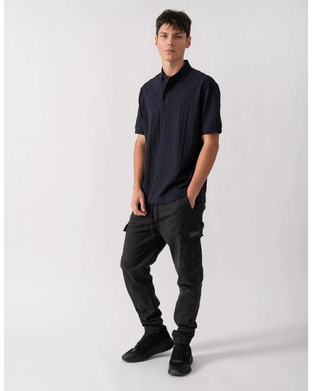 ARMANI EXCHANGE Black Regular Fit Polo Shirt With Tone-On-Tone Allover Logo for men