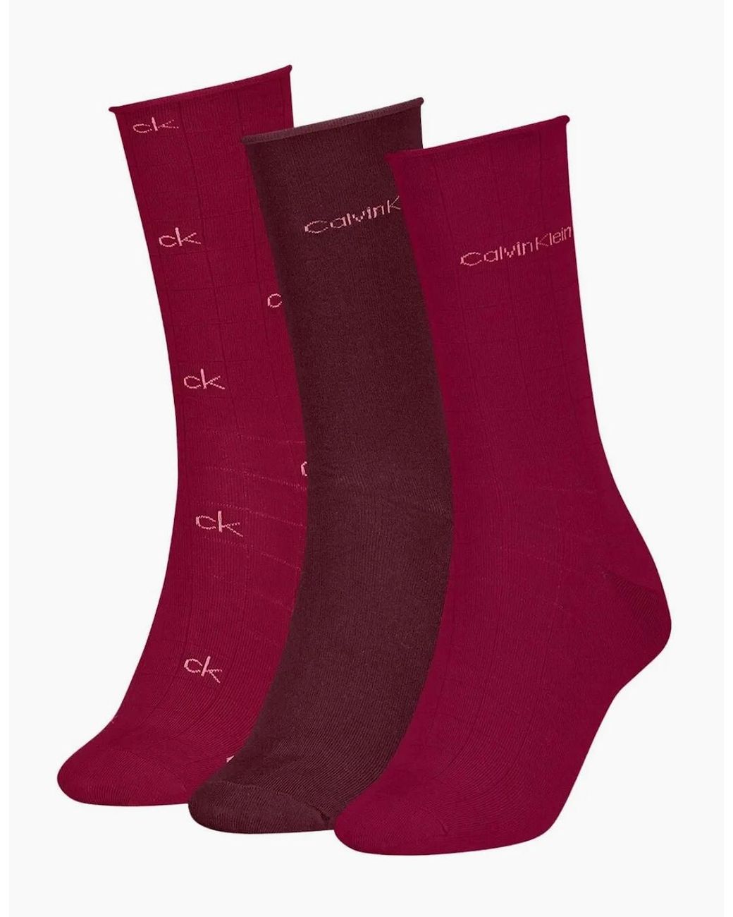 Calvin Klein Red 3-Pack Allover Logo Socks Gift Tin, Berry