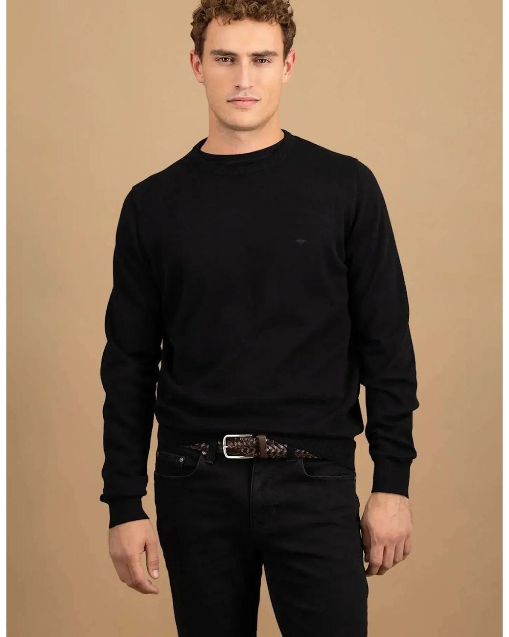 Fynch-Hatton Blue Fine Knit Cotton Crewneck for men