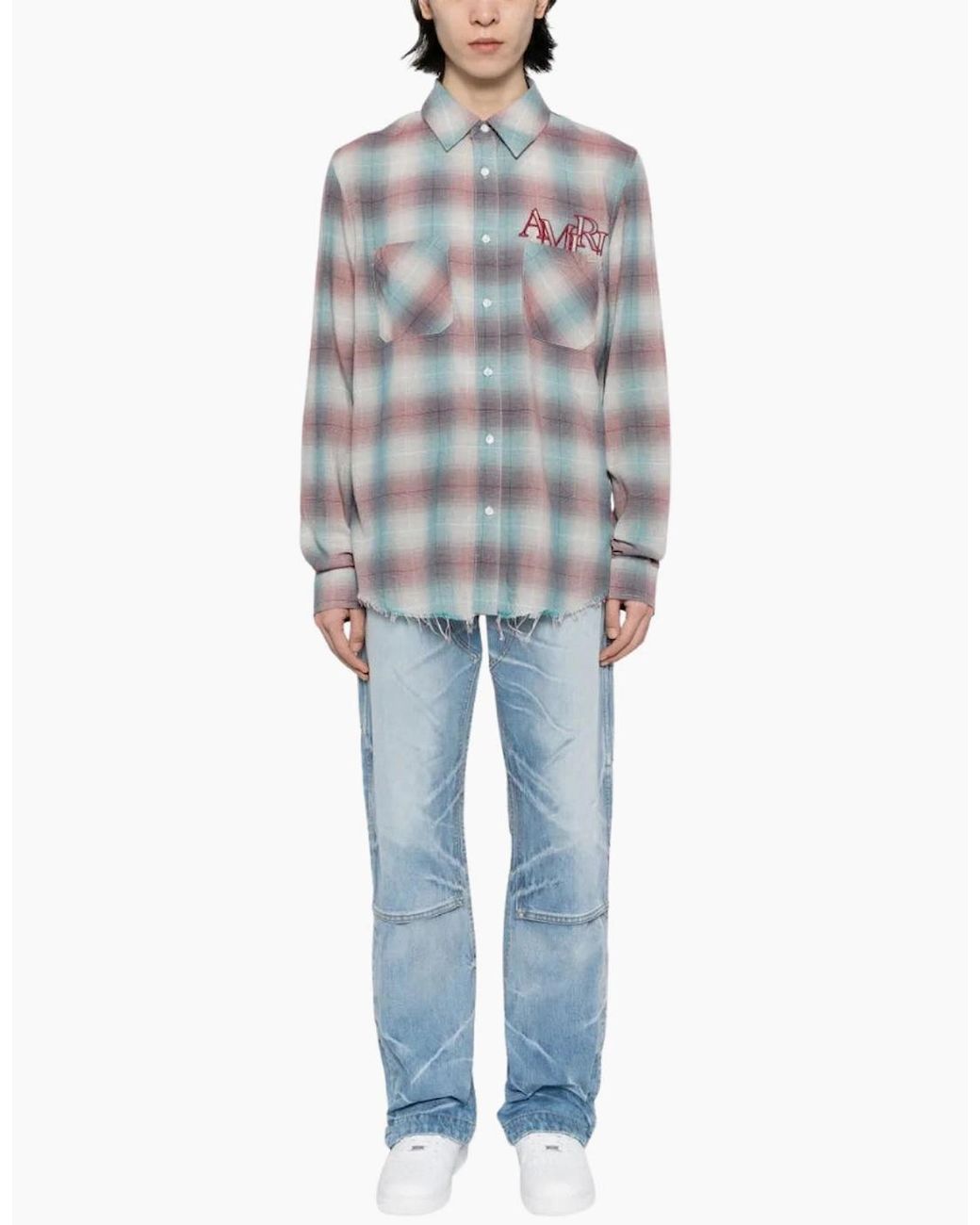 Amiri Blue Staggered Plaid Flannel for men