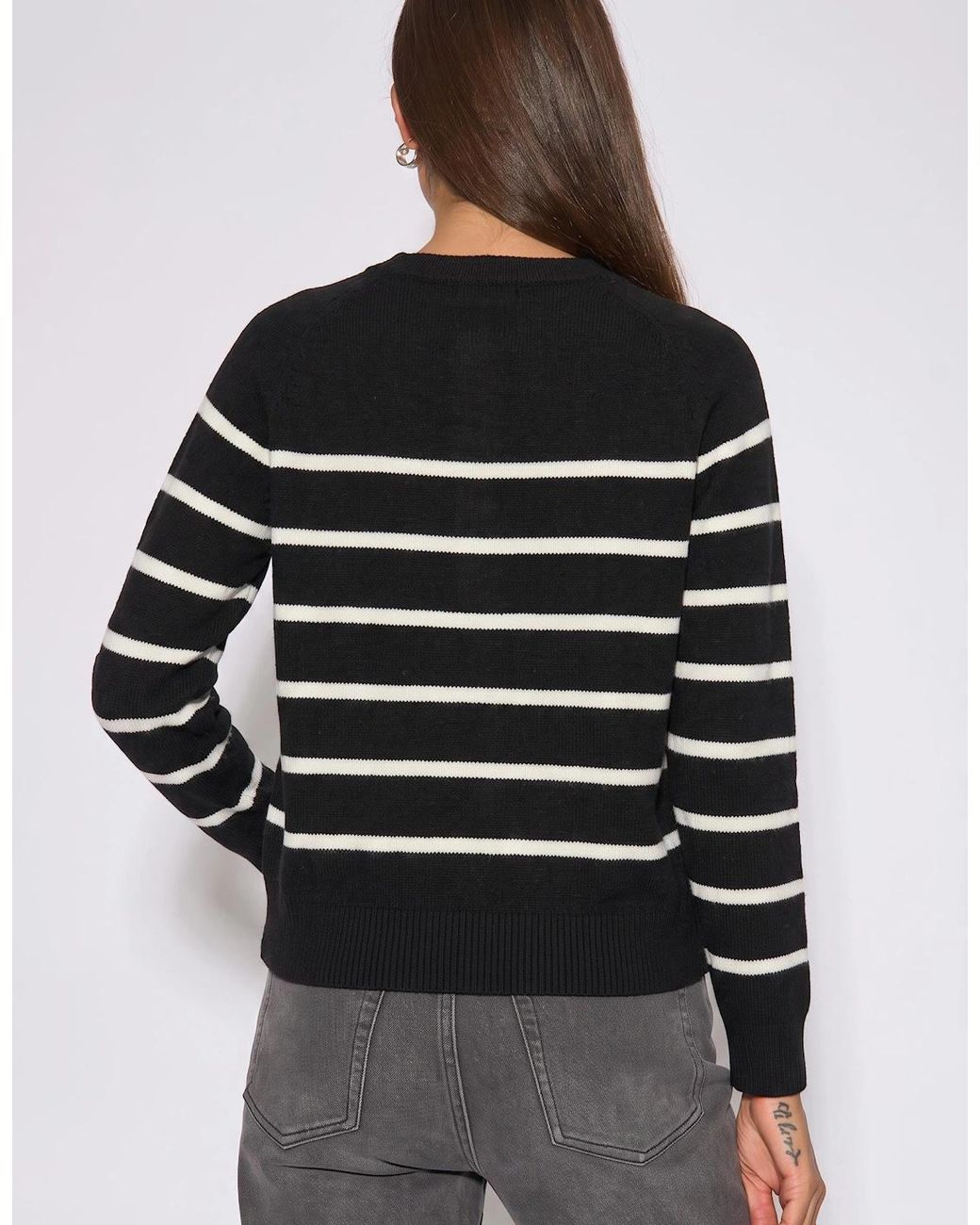 Gini London Blue Recycle Mix Stripe Button Up Loose Fit Knit Jumper