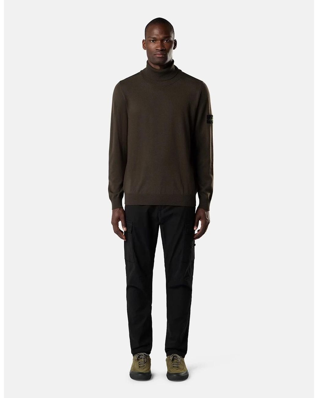 Stone Island Brown Wool 5100025 T-Neck Sweater for men