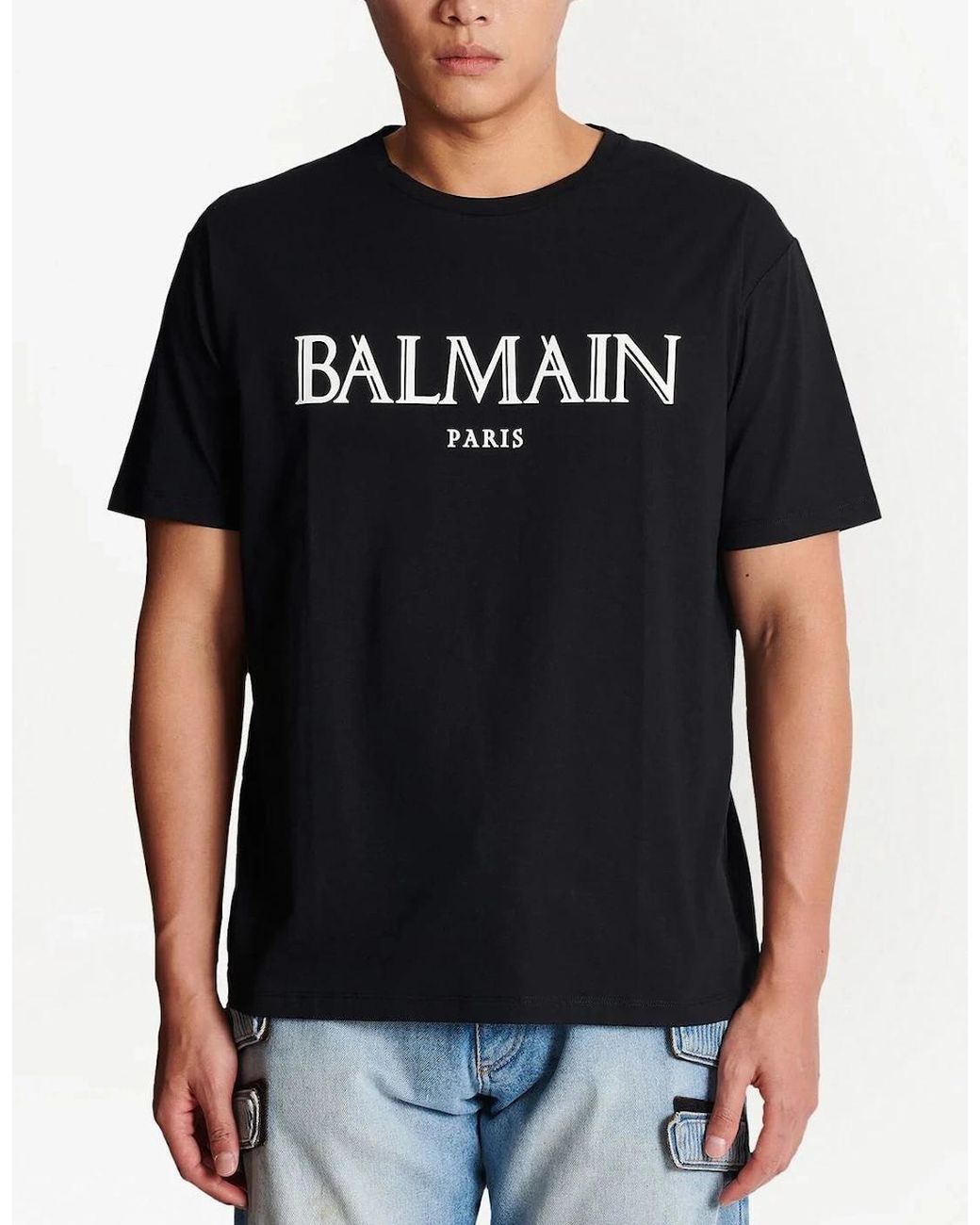 Balmain Black Roman Rubber Logo T-Shirt for men